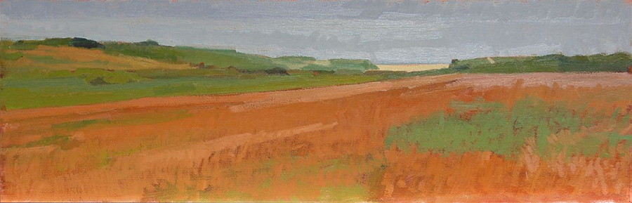 Tom Never's, Before the Rain,
oil on wood panel,
 7.75 x 24 inches  
 NFS